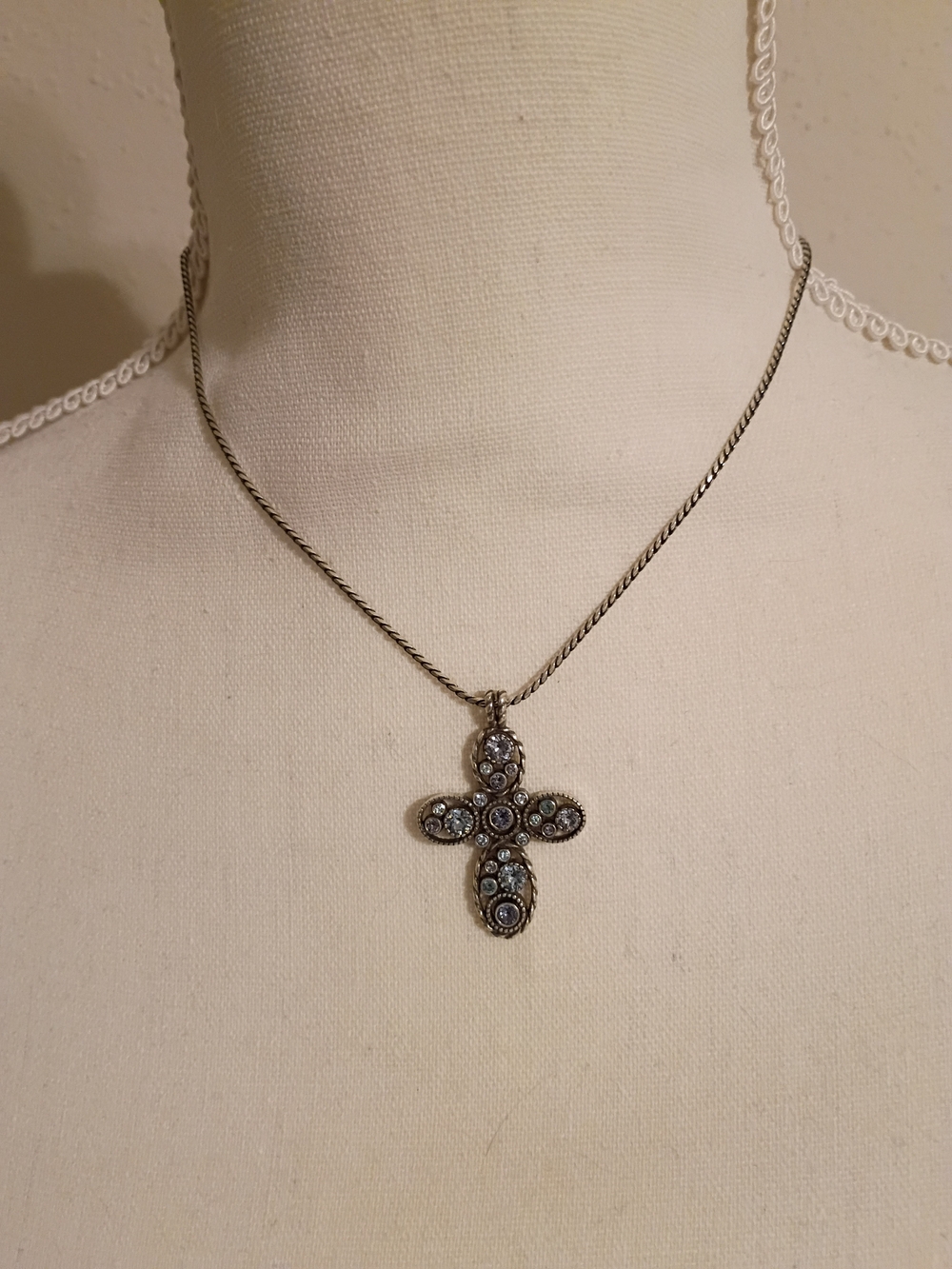 Brighton Silver-Tone Cross Necklace with Blue Stones